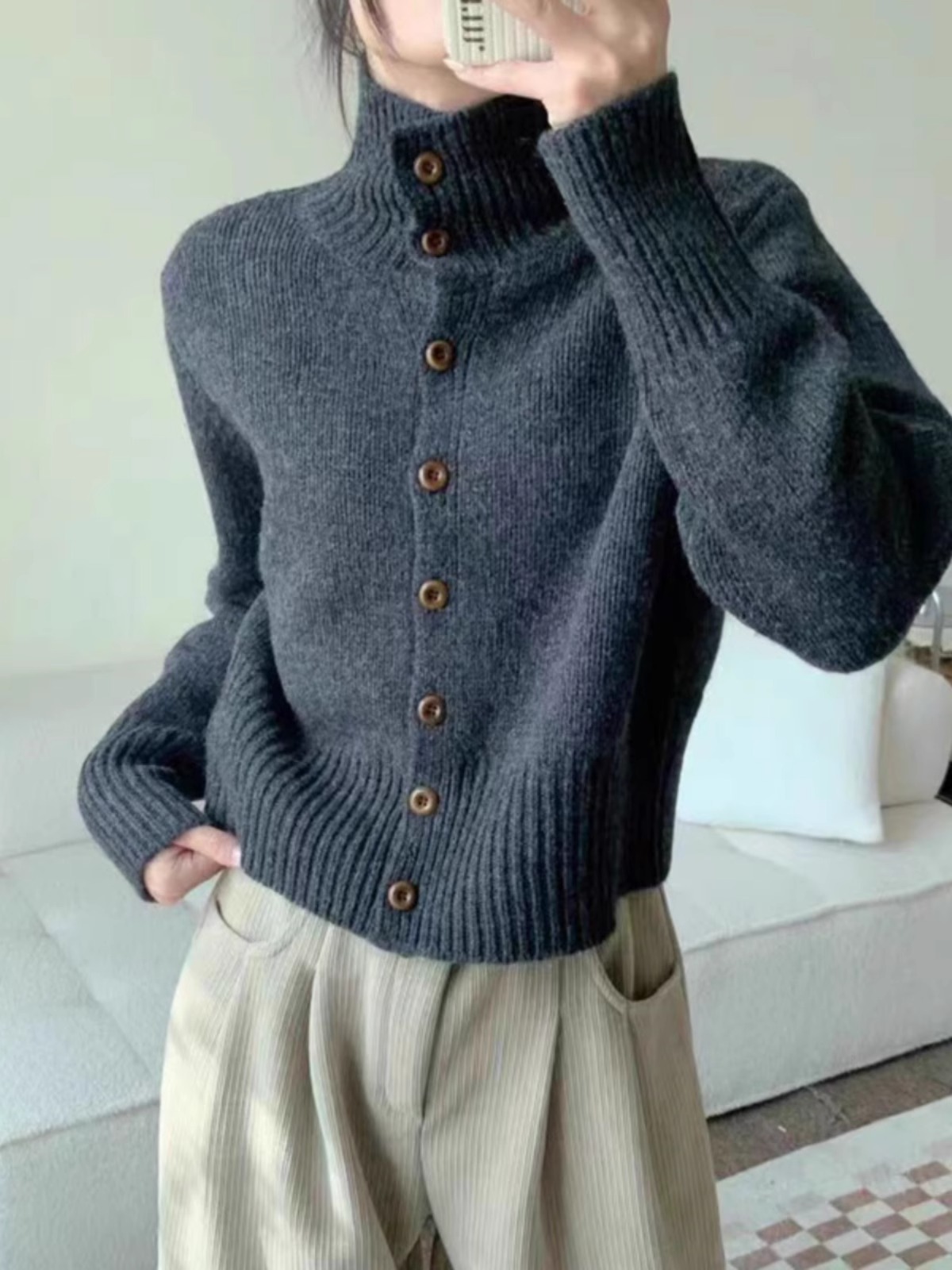 Cardigan Court à Col Roulé en  - Wool Coat Peacoat avis et prix